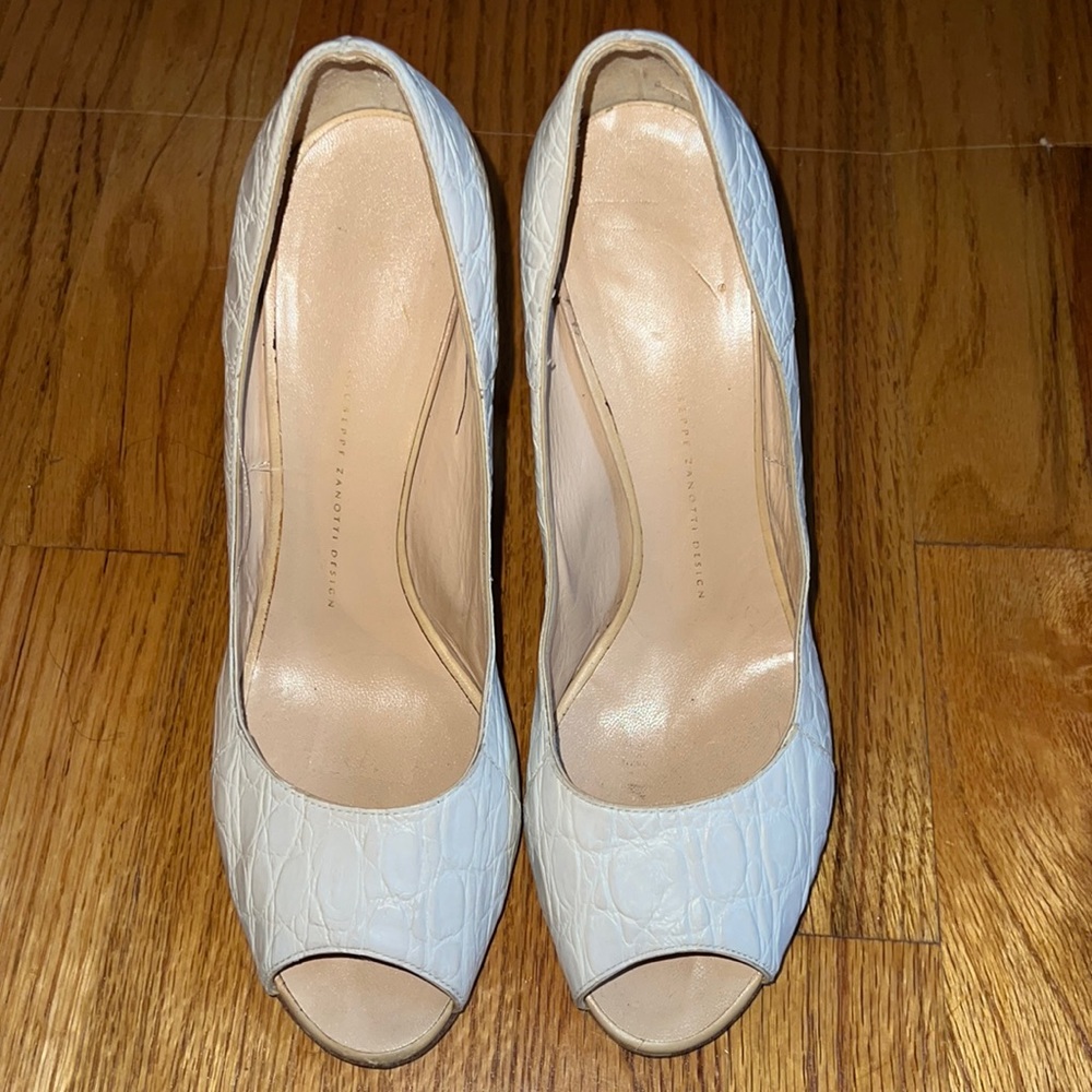 Giuseppe Zanotti Python Snakeskin Peep Toe Heels … - image 1